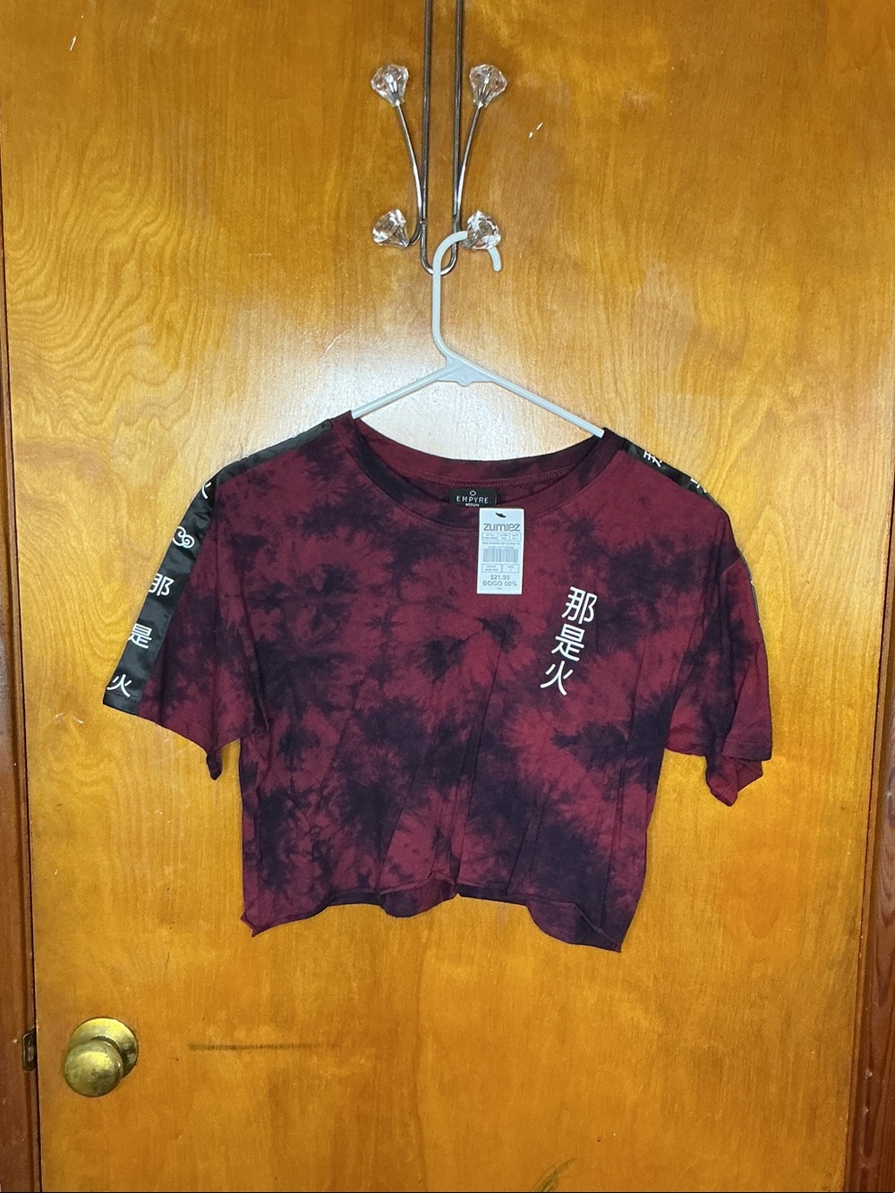 Empyre Burgundy and Black Tie-Dye Crop Tee